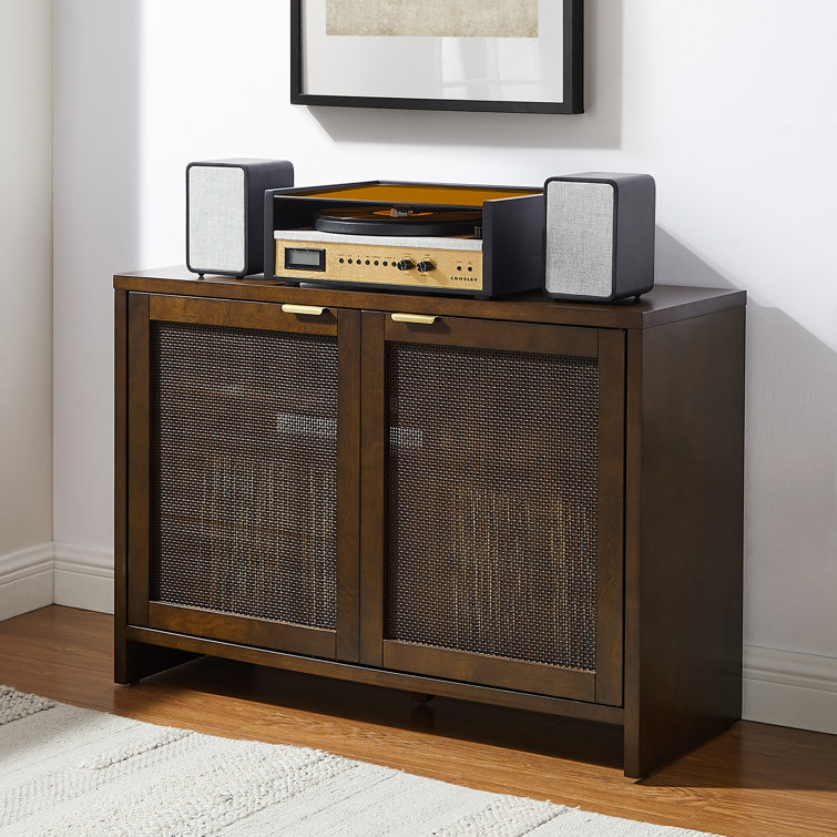 Kenji Handwoven Poly-Rattan 40'' Brown Media Console with Vinyl Storage