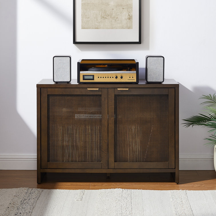 Kenji Handwoven Poly-Rattan 40'' Brown Media Console with Vinyl Storage
