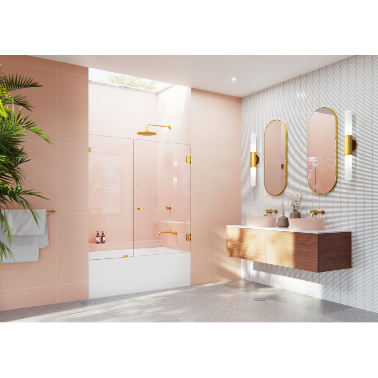 Satin Brass Frameless Glass Bathtub Shower Door 58.25" x 54"