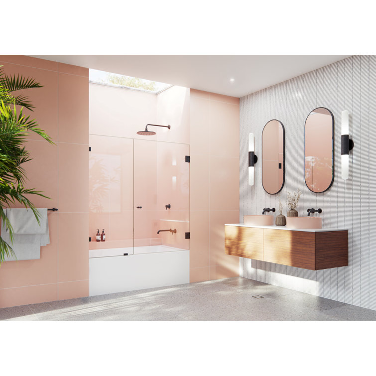 Matte Black Frameless Glass Bathtub Shower Door, 58.25" x 58"