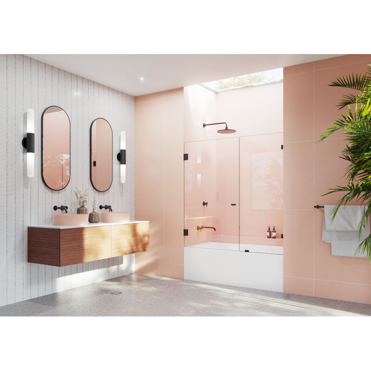 Matte Black Frameless Glass Bathtub Shower Door, 58.25" x 58"