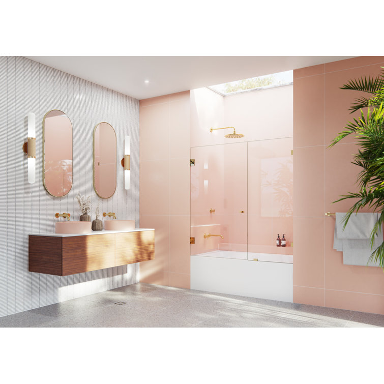 Polished Brass Frameless Glass Bathtub Shower Door, 58.25" x 55.75"