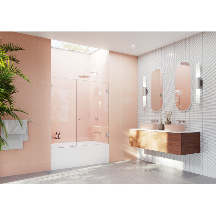Brushed Nickel Frameless Pivot Bathtub Door with Clear Glass