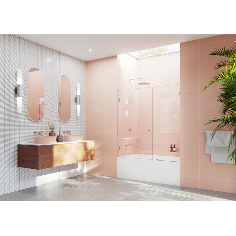 Brushed Nickel Frameless Pivot Bathtub Door with Clear Glass