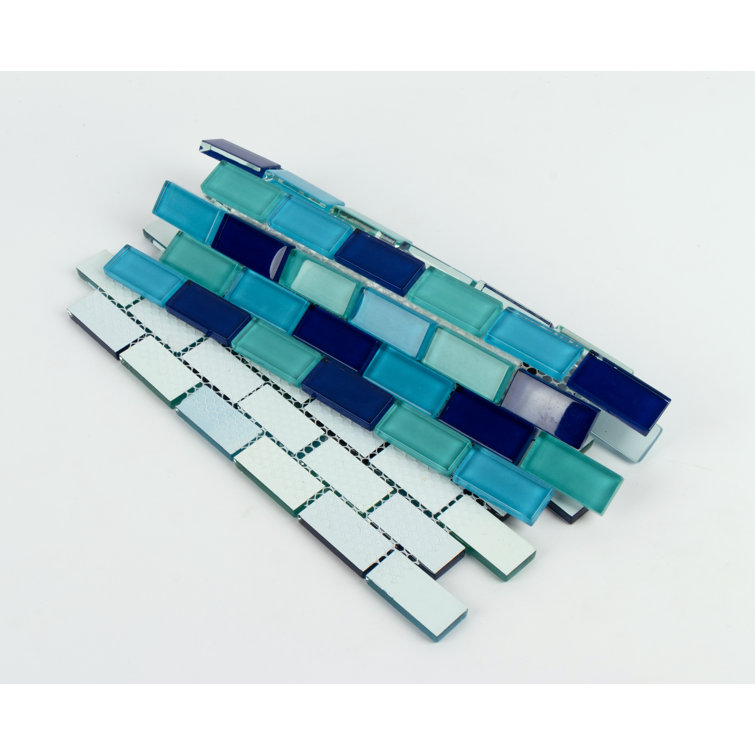 Blue Green Rectangular Glass Mosaic Tile for Walls and Backsplashes