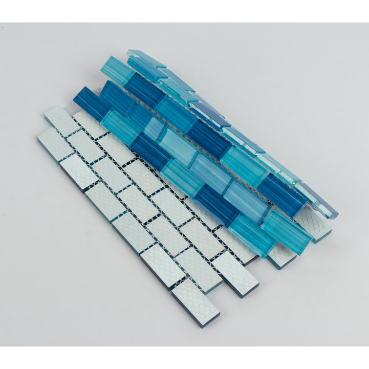 Beachside Blue Hand-Painted Glass Mosaic Wall Tile