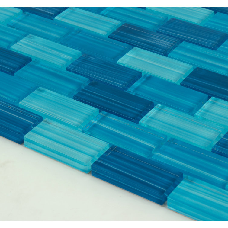 Beachside Blue Hand-Painted Glass Mosaic Wall Tile