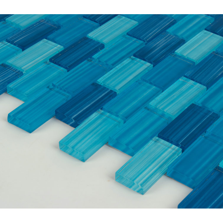 Beachside Blue Hand-Painted Glass Mosaic Wall Tile
