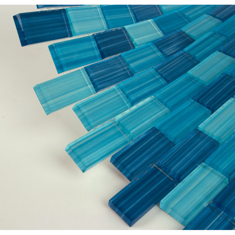 Beachside Blue Hand-Painted Glass Mosaic Wall Tile