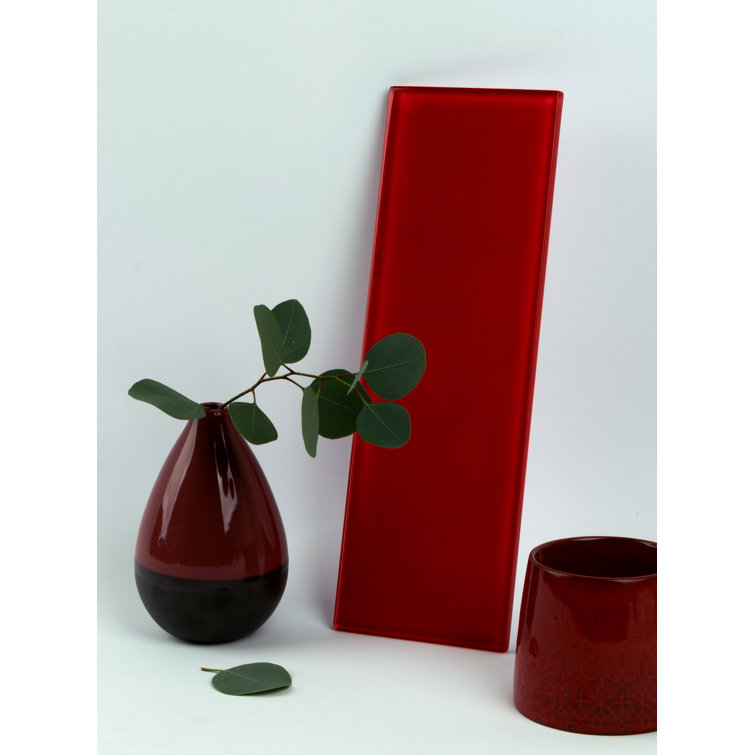 Premium 4" x 12" Polished Red Glass Subway Tile