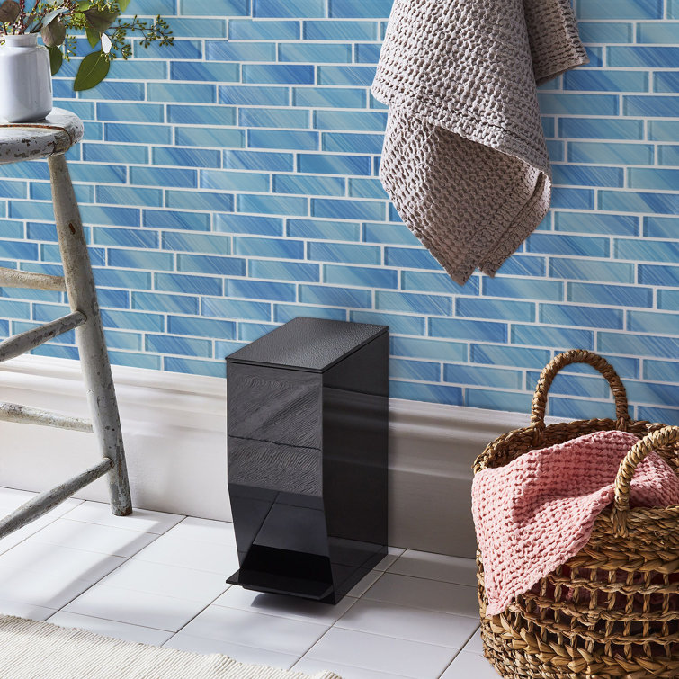Light Blue Hand-Painted Rectangular Glass Mosaic Tile