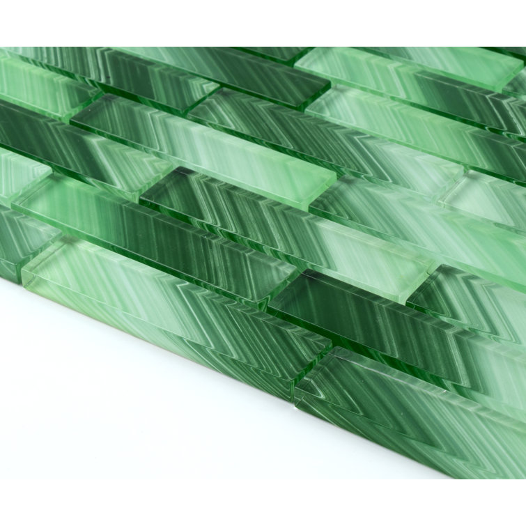 Green Hand-Painted Glass Mosaic Tile for Walls