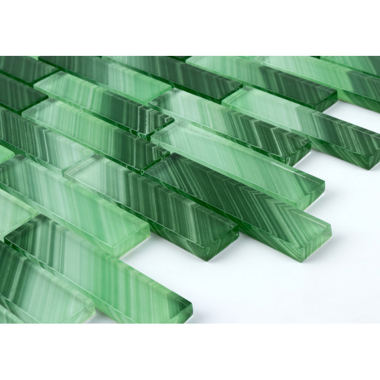 Green Hand-Painted Glass Mosaic Tile for Walls