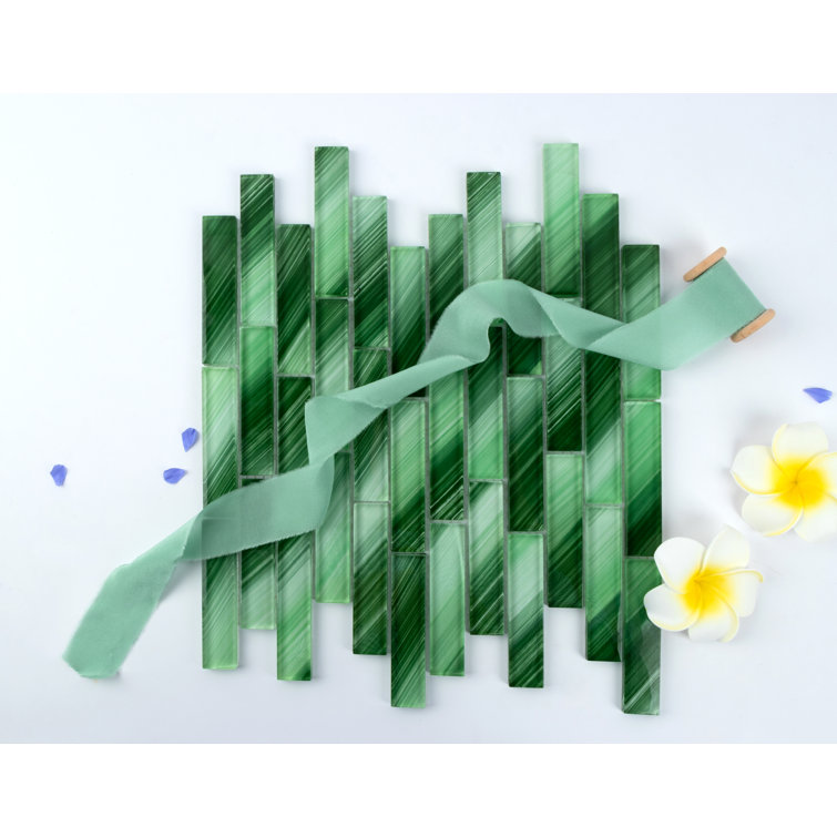 Green Hand-Painted Glass Mosaic Tile for Walls