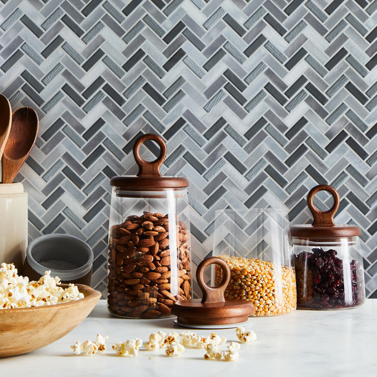 Gray Chevron Glass and Aluminum Mosaic Wall Tile