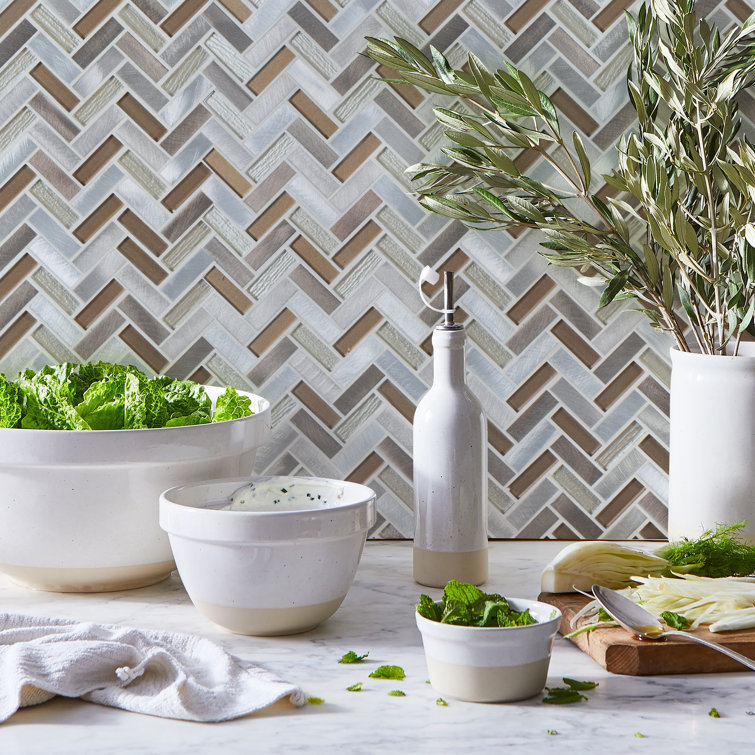 Twilight Series Multicolor Chevron Glass and Metal Mosaic Tile