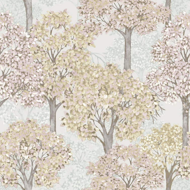 Pink and Beige Matte Non-Pasted Botanical Wallpaper Roll