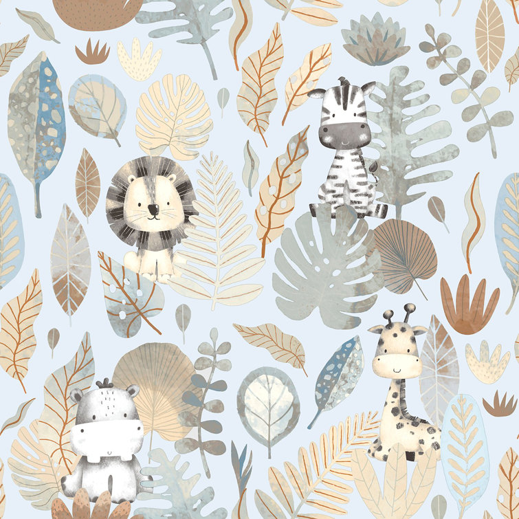 Savannah Jungle Blue Matte Kids Wallpaper Roll