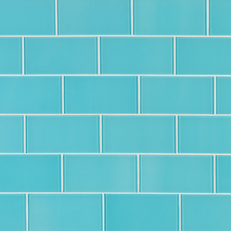 Aqua Blue 3'' x 6'' Glass Peel and Stick Subway Tile