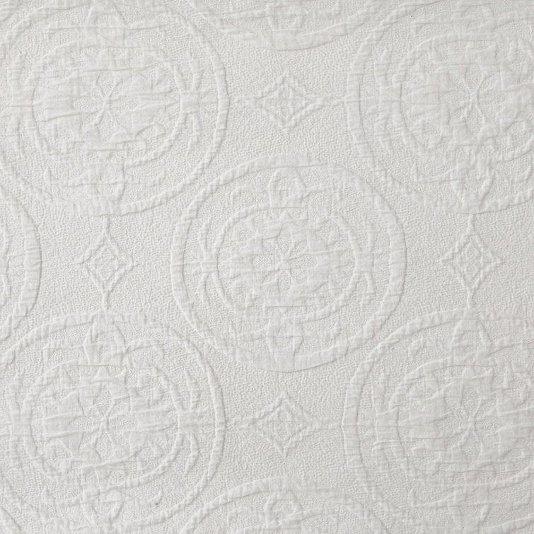 Vintage White Cotton Queen Duvet Cover Set with Medallion Pattern