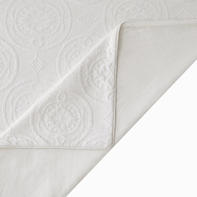 Vintage White Cotton Queen Duvet Cover Set with Medallion Pattern