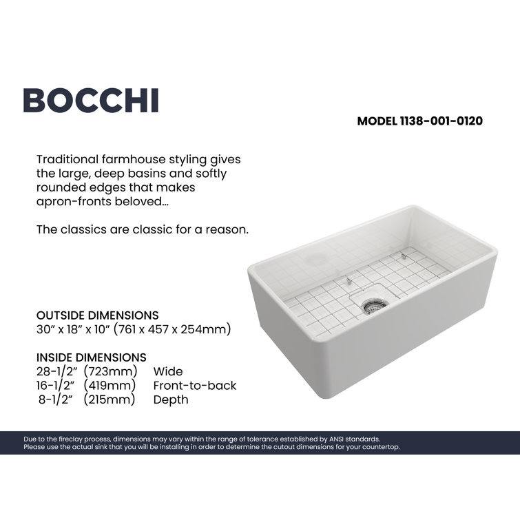 30'' White Fireclay Farmhouse Apron Kitchen Sink