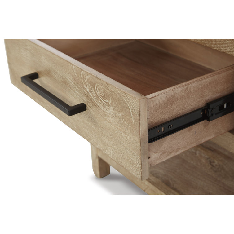 Transitional Belenburg Square Wood End Table with Drawer, Brown