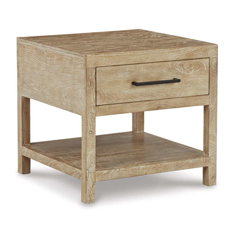 Transitional Belenburg Square Wood End Table with Drawer, Brown