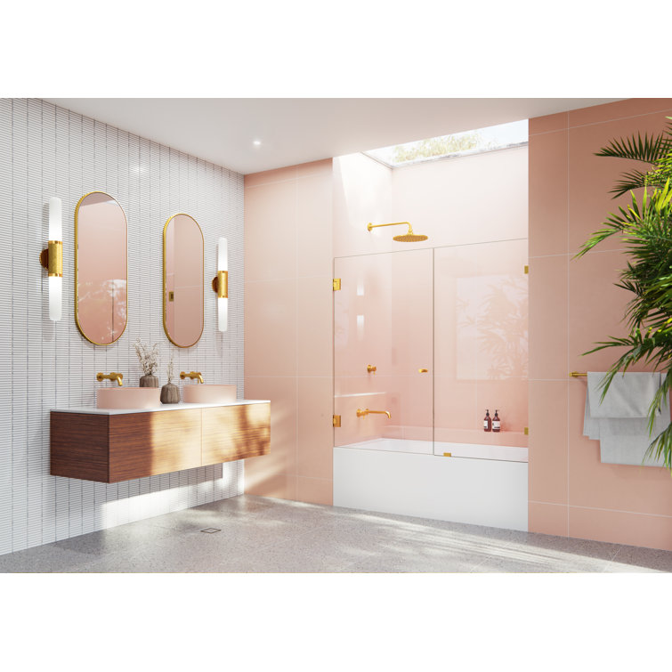 Satin Brass Frameless Glass Bathtub Shower Door