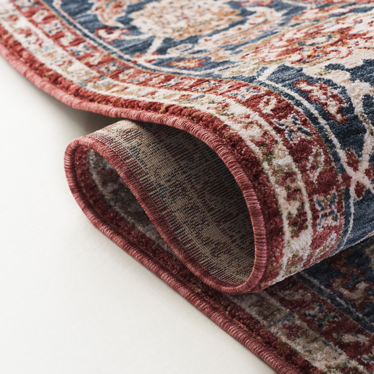 Elegant Bennet Red & Dark Blue Oriental Medallion Area Rug
