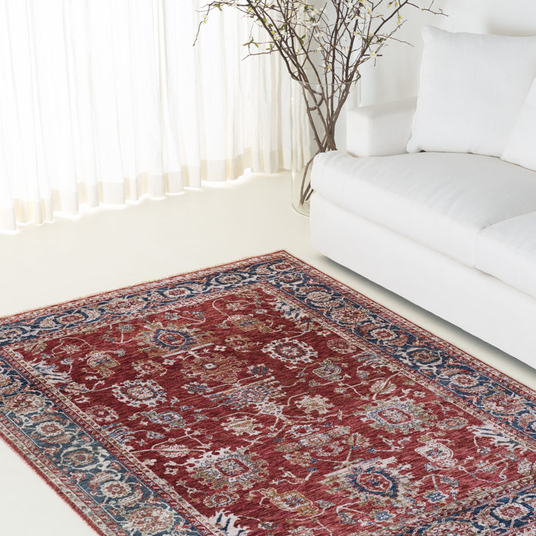 Elegant Bennet Red & Dark Blue Oriental Medallion Area Rug