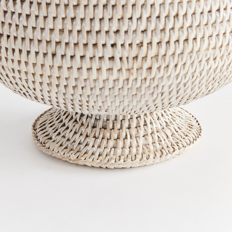 White Scalloped Handmade Rattan Footed Planter