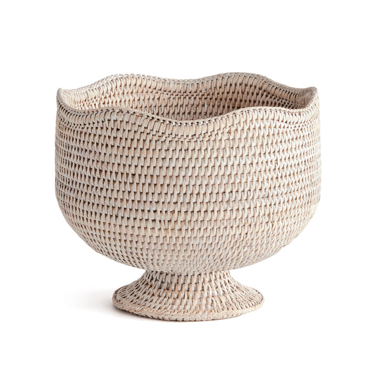 White Scalloped Handmade Rattan Footed Planter