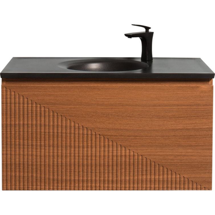 Alma 20.7'' Matte Black Polymarble Circular Undermount Bathroom Sink with Overflow