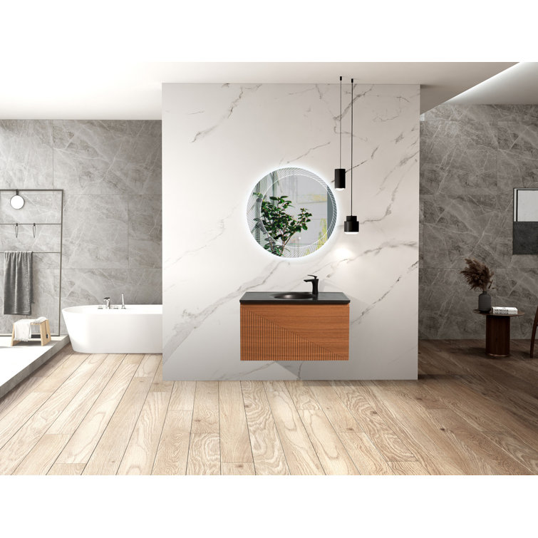 Alma 20.7'' Matte Black Polymarble Circular Undermount Bathroom Sink with Overflow