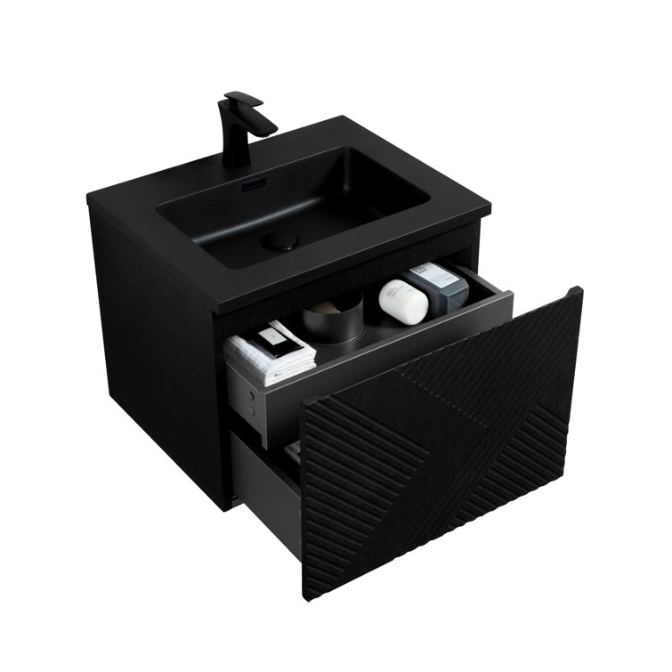 Alma 19'' Matte Black Polymarble Undermount Bathroom Sink with Overflow