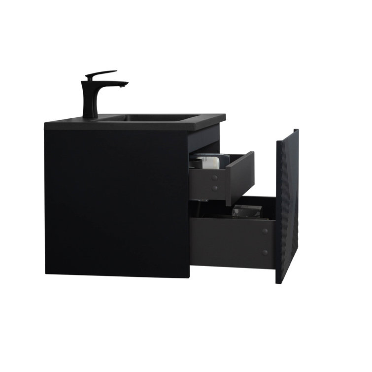 Alma 19'' Matte Black Polymarble Undermount Bathroom Sink with Overflow