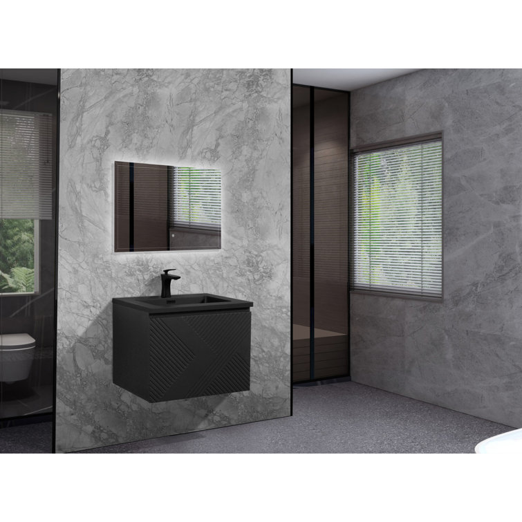Alma 19'' Matte Black Polymarble Undermount Bathroom Sink with Overflow