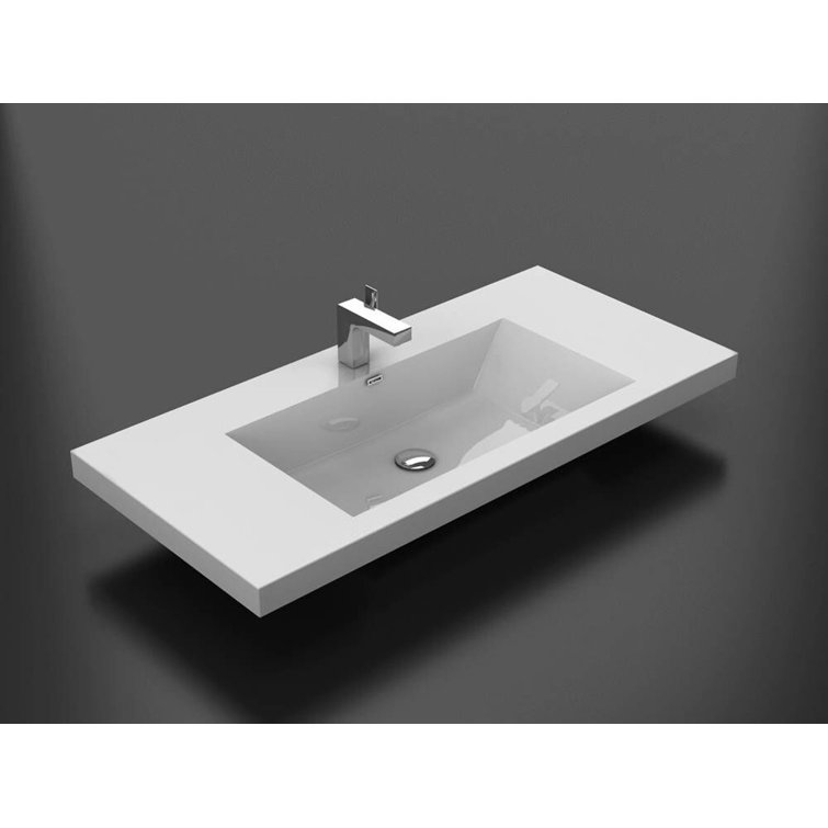 Alma 23'' White Polymarble Rectangular Bathroom Sink with Overflow