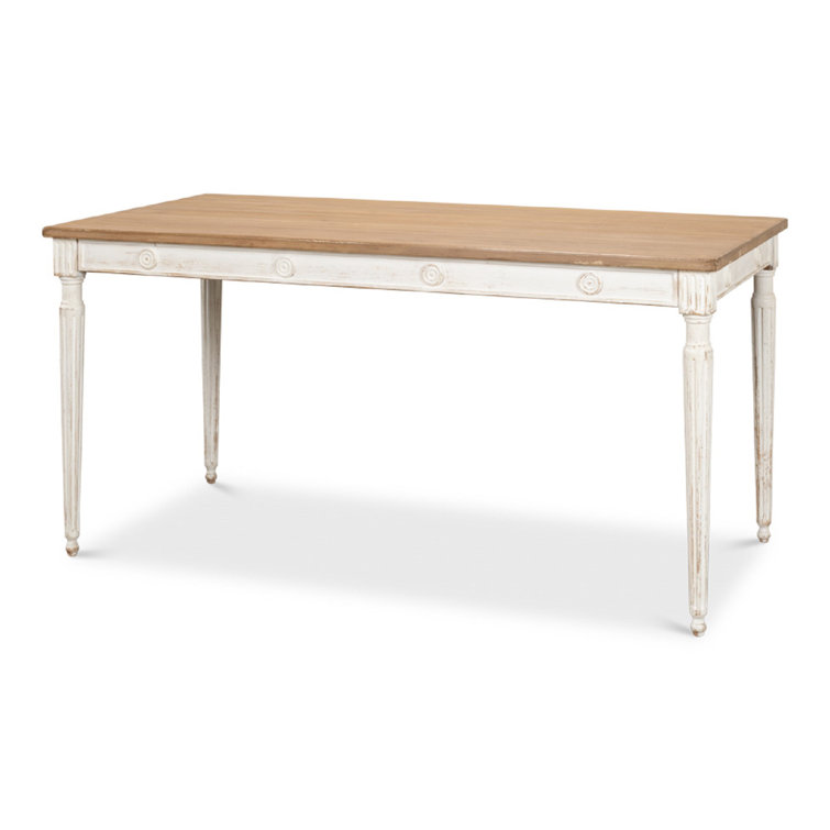 French Country Farmhouse Pine 63'' White Dining Table