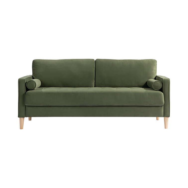 Garren 75.6'' Green Polyester Tufted Sofa with Espresso Wood Legs