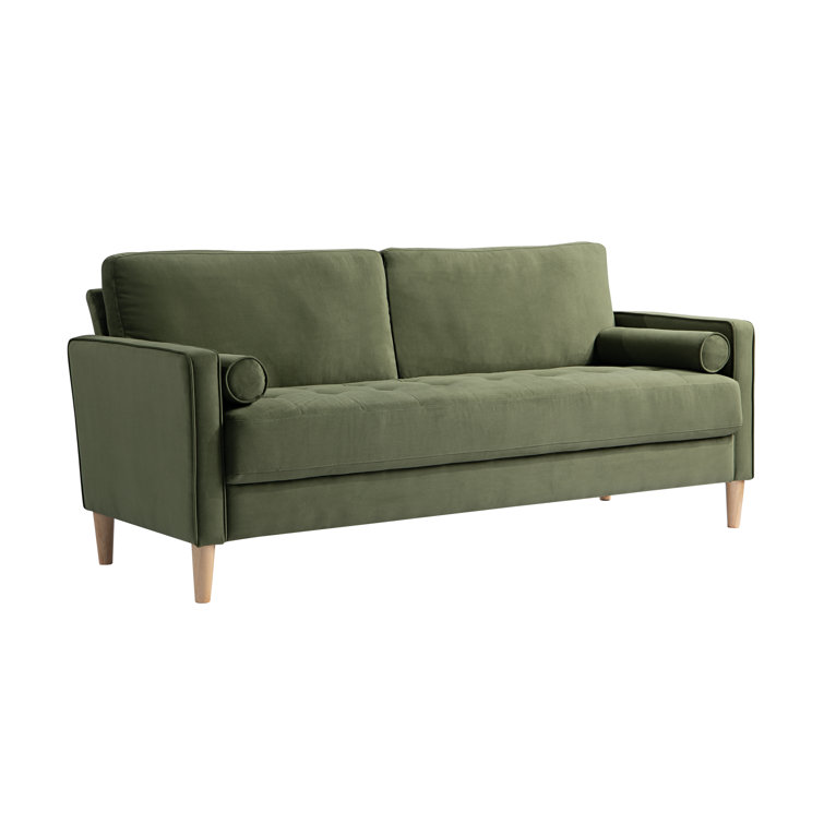 Garren 75.6'' Green Polyester Tufted Sofa with Espresso Wood Legs