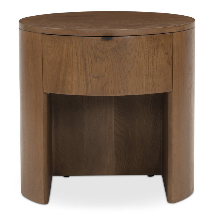 Scandinavian Solid Oak 1-Drawer Round Nightstand with Open Shelf