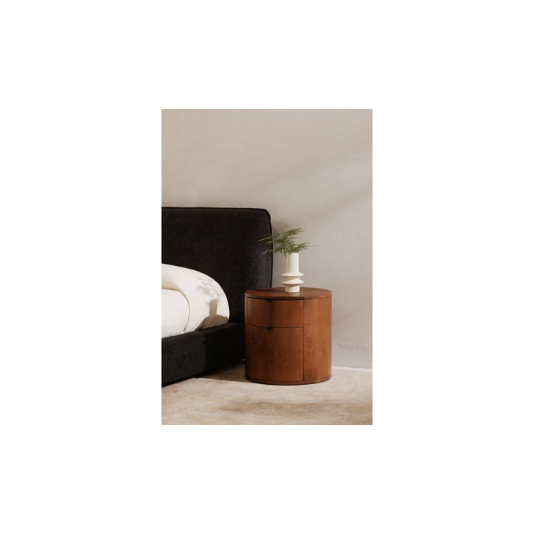 Theo Brown Solid Oak 2-Drawer Scandinavian Nightstand
