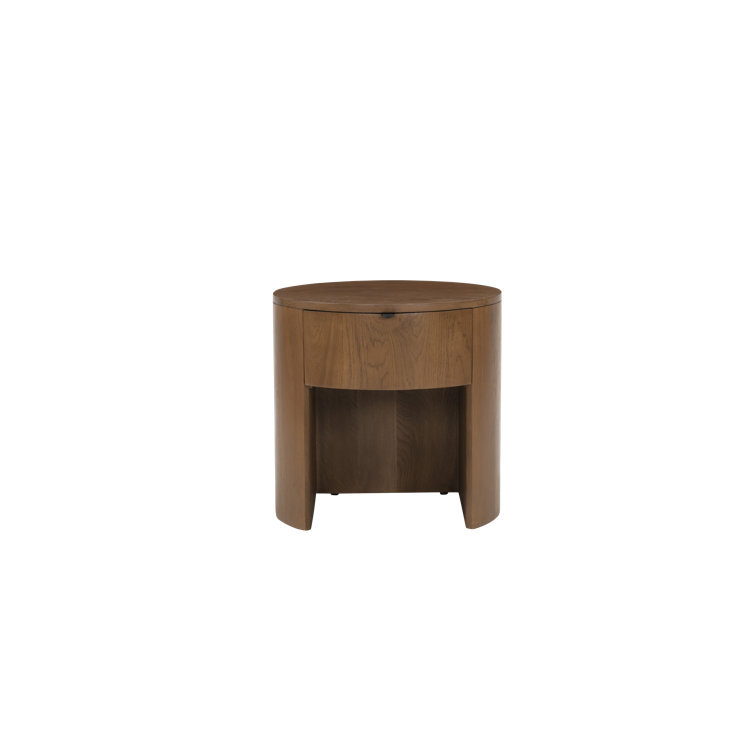 Scandinavian Solid Oak 1-Drawer Round Nightstand with Open Shelf