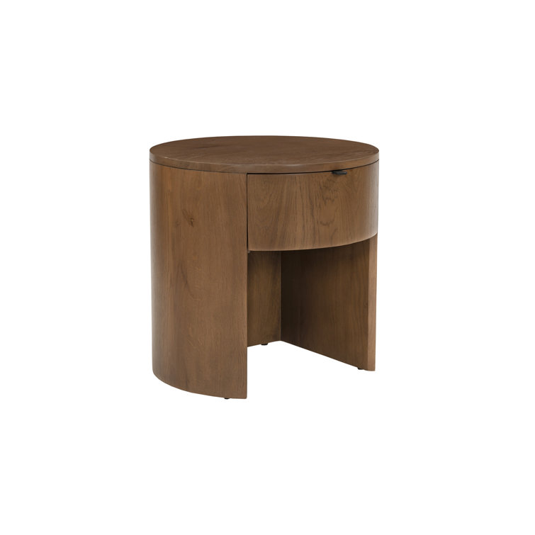 Scandinavian Solid Oak 1-Drawer Round Nightstand with Open Shelf