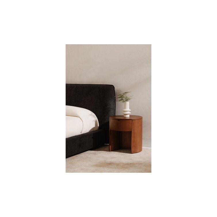 Scandinavian Solid Oak 1-Drawer Round Nightstand with Open Shelf