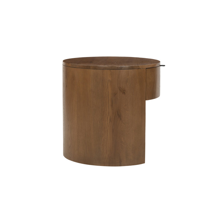 Scandinavian Solid Oak 1-Drawer Round Nightstand with Open Shelf