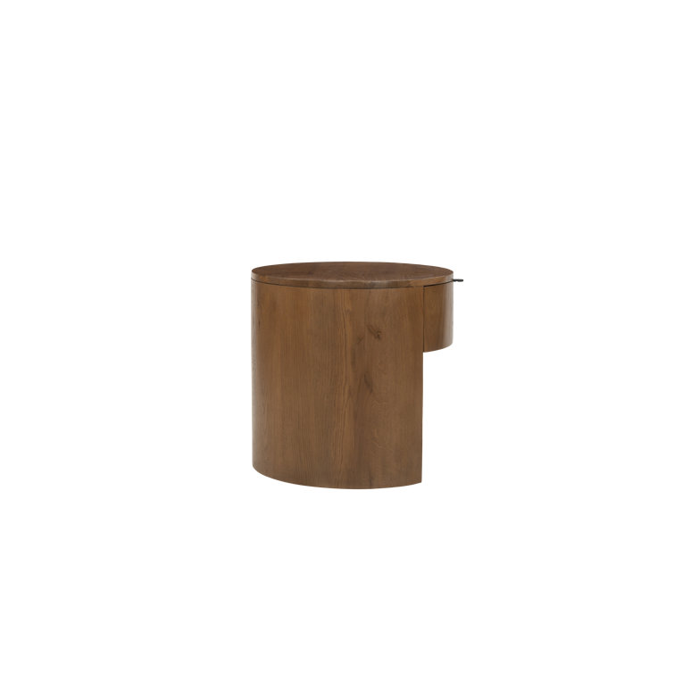 Scandinavian Solid Oak 1-Drawer Round Nightstand with Open Shelf