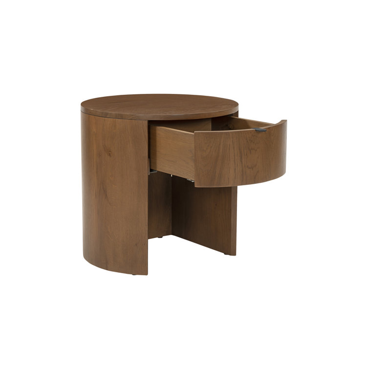 Scandinavian Solid Oak 1-Drawer Round Nightstand with Open Shelf